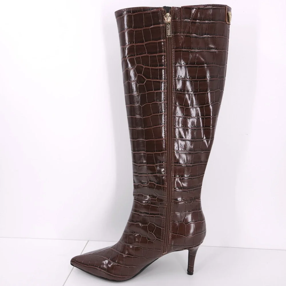 Guess Wayla Dark Brown Knee High Tall Pointed Toe Stiletto Boots Womens Size 8 M - Picture 6 of 15